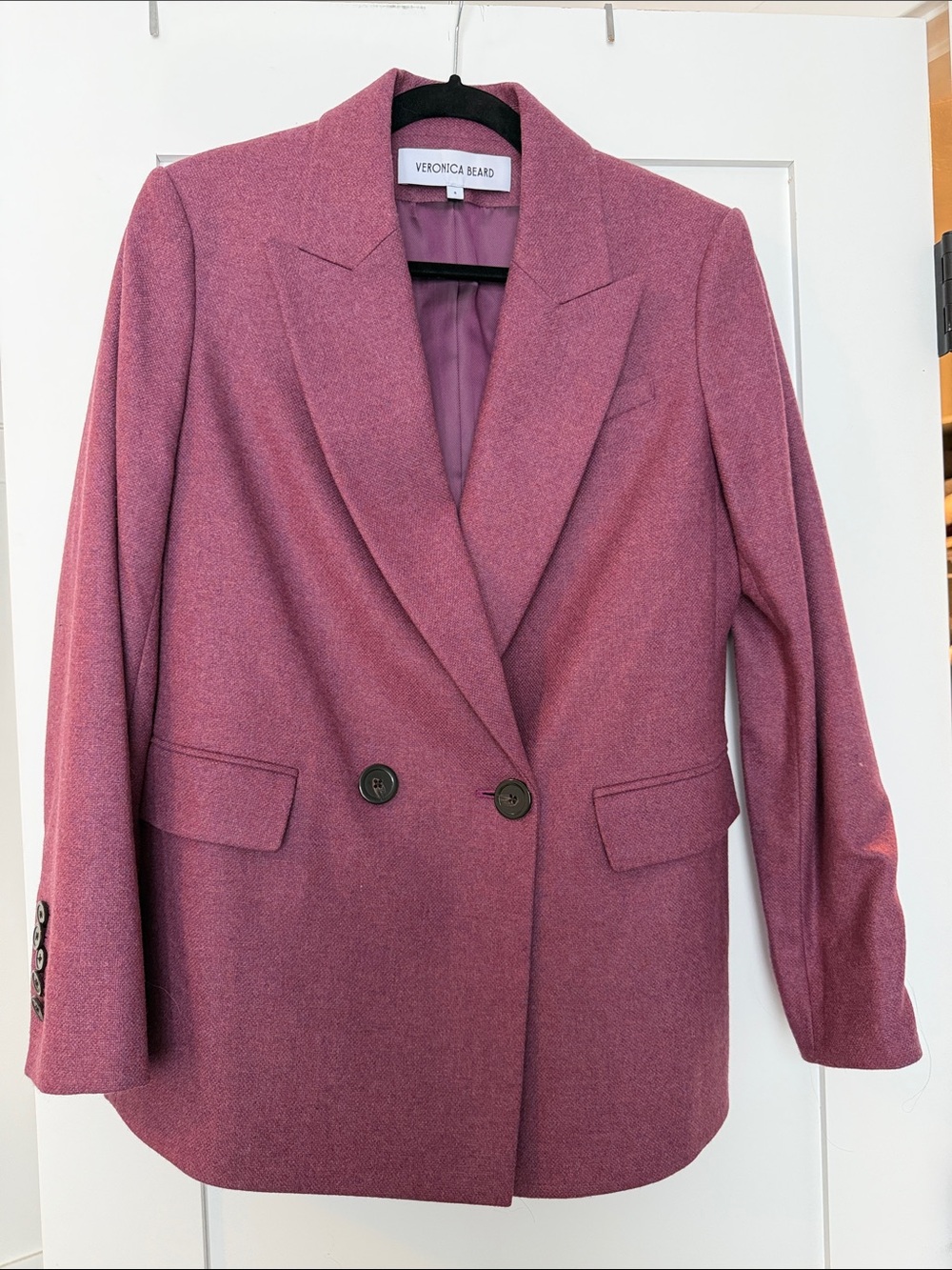Veronica Beard Double-Breasted Blazer in Mauve Plum